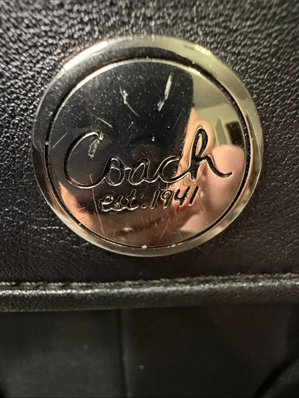 Coach Bleecker Black Leather Gathered/Pleated Flap Wristlet Clutch